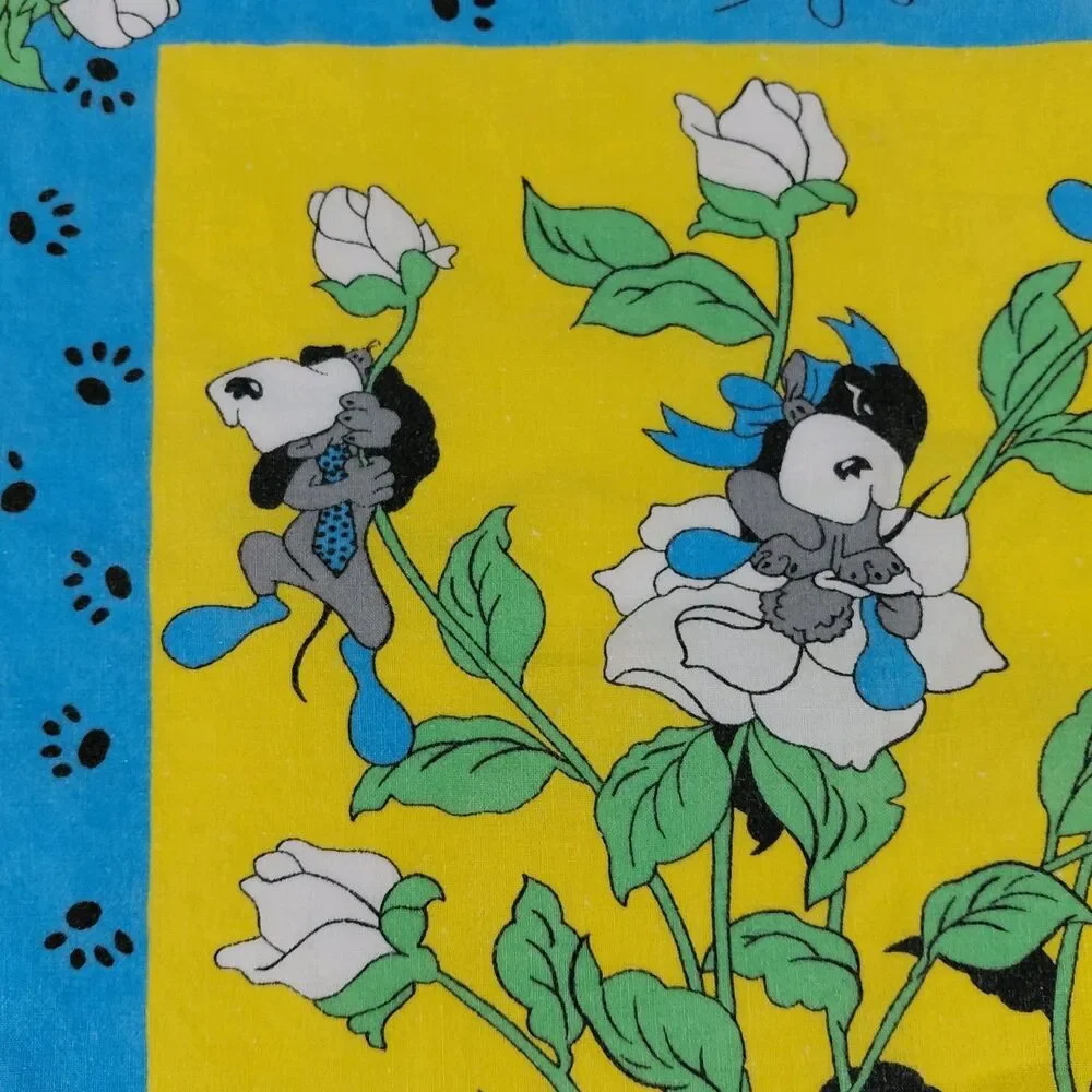 VTG Tablecloth 1960s Kitschy Skunk Dog Cotton Dogwood Stinkweed Pastel Unique